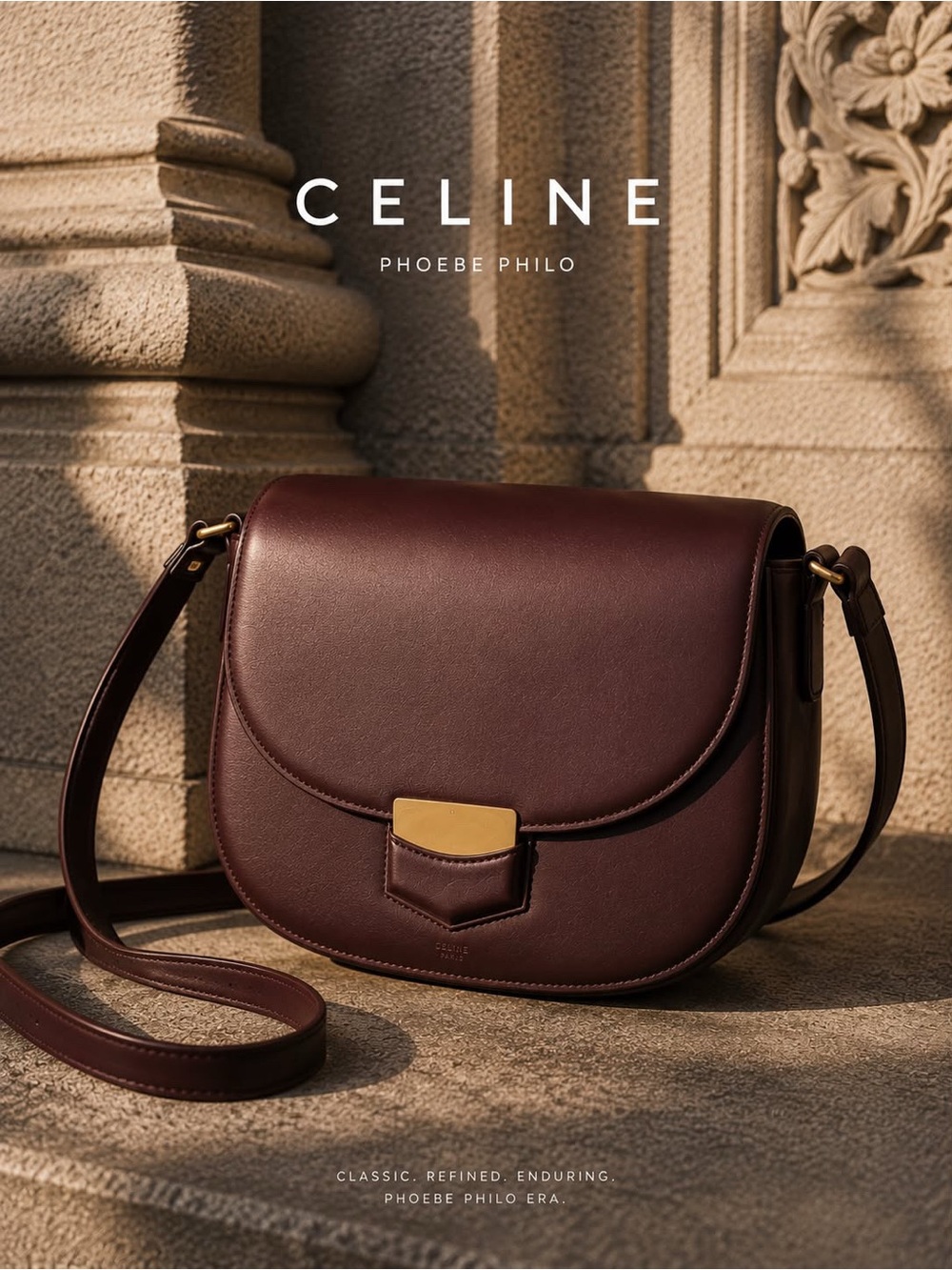 Celine Phoebe Philo Era Medium Trotteur Burgundy Leather Crossbody Bag